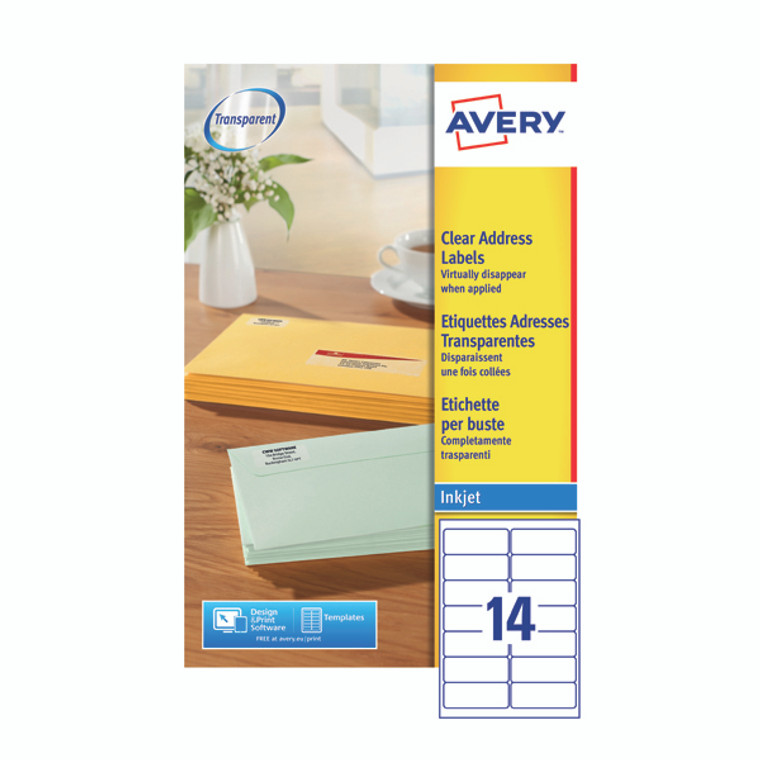 AV17847 Avery Inkjet Address Labels 14 Per Sheet Clear Pack 350 J8563-25