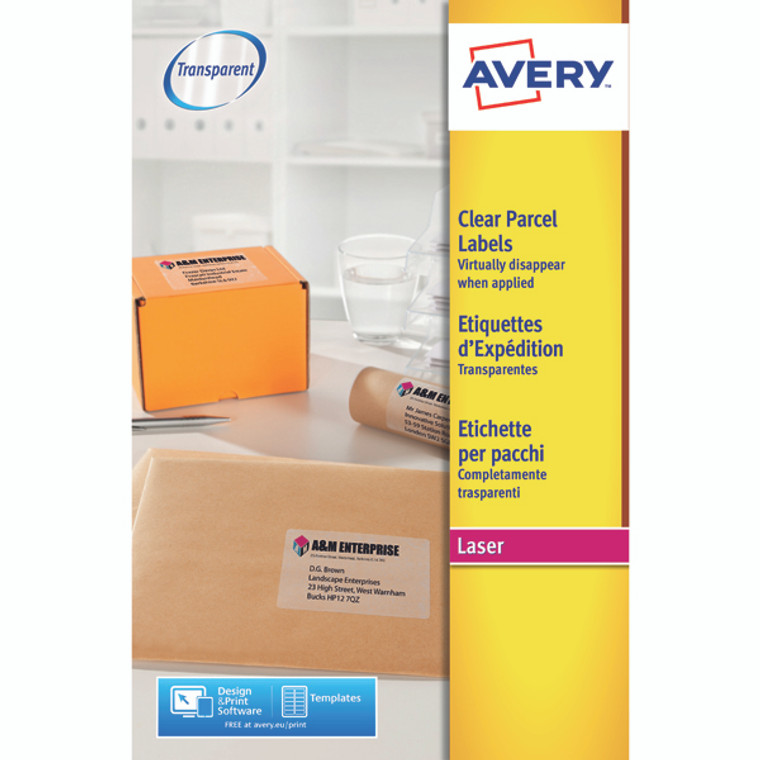 AV10627 Avery Laser Parcel Label 1 Per Sheet Clear Pack 25 L7567-25