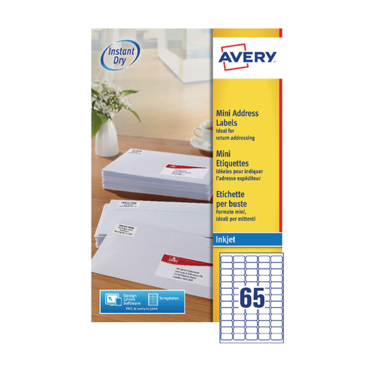 AVJ8651 Avery Inkj Mini Label 38 1x21 2 65 P Sheet Wht Pack 1625 J8651-25