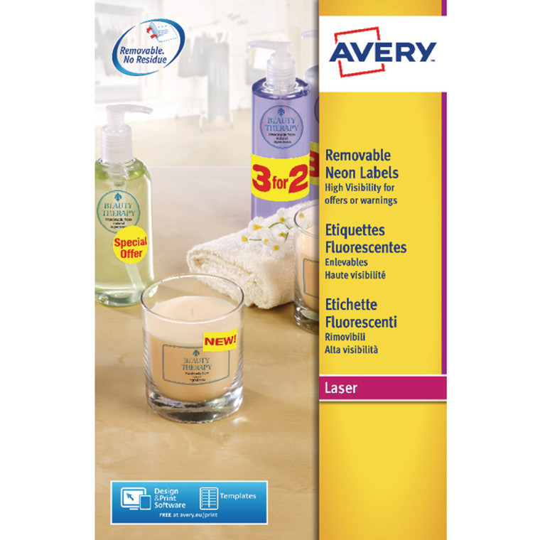 AVL7263 Avery Laser Label 99 1x38 1mm Neon Yellow Pack 350 L7263-25