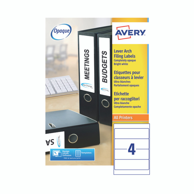 AV17628 Avery Lever Arch Filing Laser Labels 200x60mm Pack 400 L7171-100