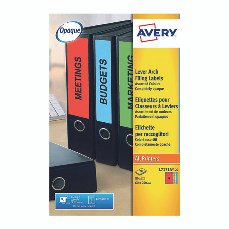 AV10626 Avery Lever Arch Spine Label 200 x 60mm Pack 80 L7171A-20