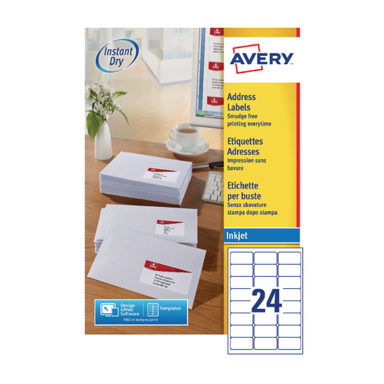 AV98894 Avery Inkj Label 63 5x33 9mm 24 Per Sheet Wht Pack 2400 J8159-100