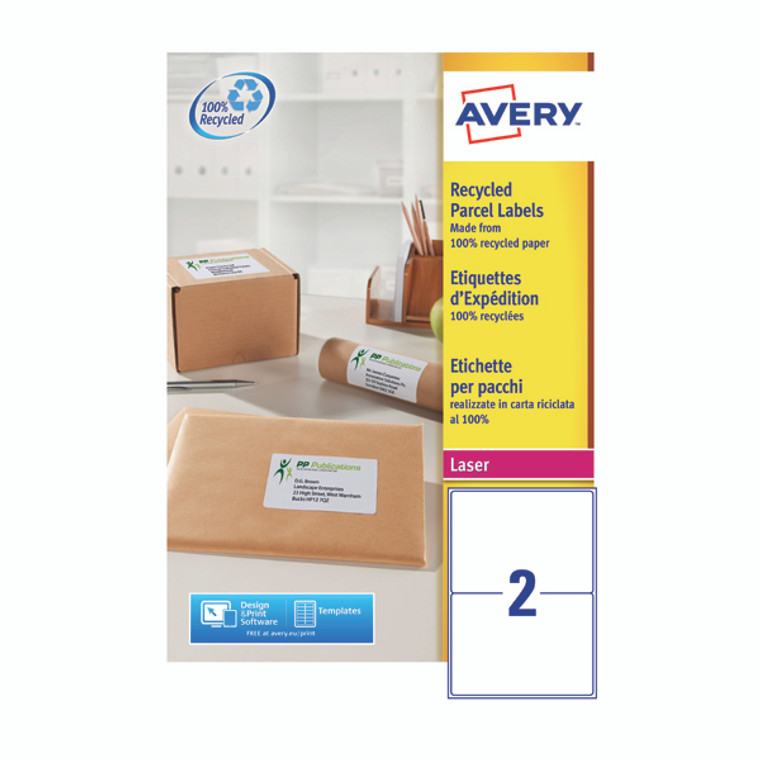 AV81510 Avery Laser Labels Recycled 2 Per Sheet White Pack 200 LR7168-100