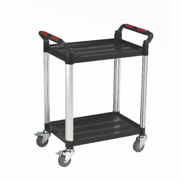 MJ32107 Barton Black Silver 2 Shelf Standard Plastic Trolley White WHTT2SS