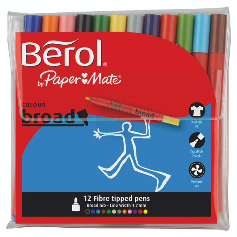 BR00008 Berol Colourbroad Pen Assorted Water Based Ink Pack 12 CB12W12 S0375410