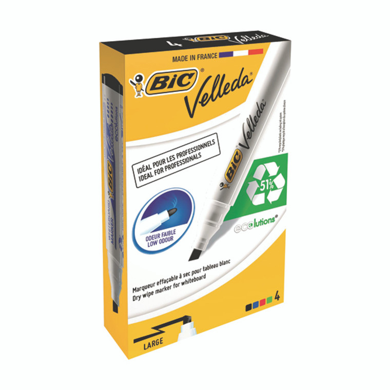 BC01754 Bic Velleda 1751 Drywipe Marker Assorted Pack 4 1199001754