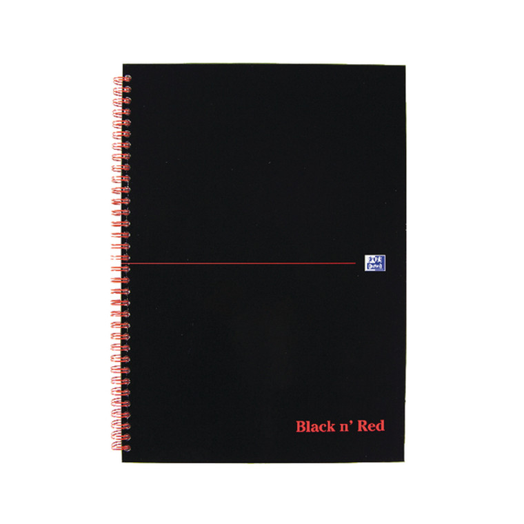 JDB79019 Black n Red Ruled Perforated Wirebound Hardback Notebook A4 Pack 5 100102248