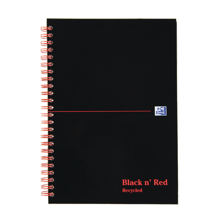 JDA67026 Black n Red Recycled Ruled Wirebound Hardback Notebook A5 Pack 5 846350962