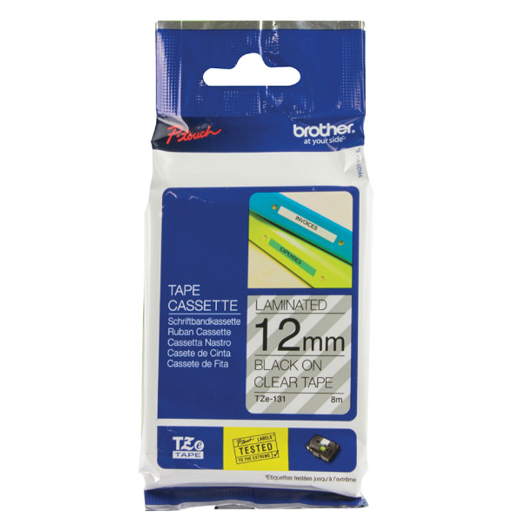 BA8090 Brother P-Touch 12mm Black on Clear TZE131 Labelling Tape