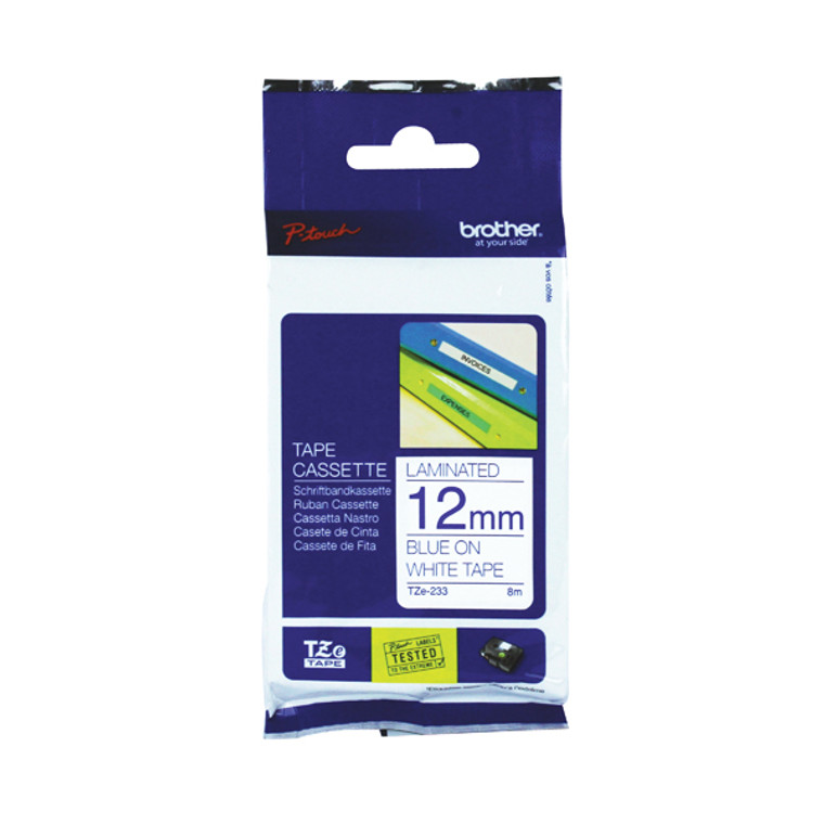 BA8101 Brother P-Touch 12mm Blue on White TZE233 Labelling Tape