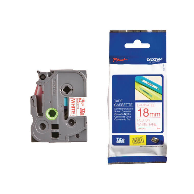 BA8112 Brother P-Touch 18mm Red on White TZE242 Labelling Tape