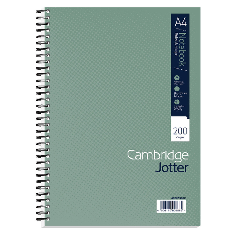 JD82373 Cambridge Ruled Margin Wirebound Jotter Notebook 200 Pages A4 Pack 3 400039062