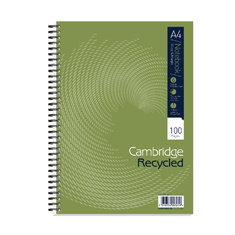 JD01407 Cambridge Ruled Recycled Wirebound Notebook 100 Pages A4 Pack 5 400020196