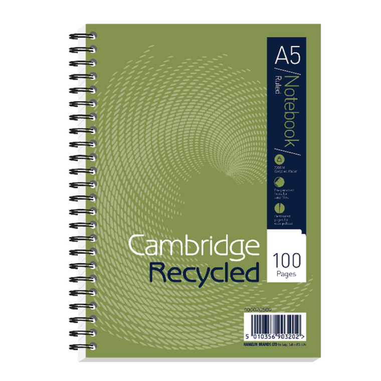 JD01402 Cambridge Ruled Recycled Wirebound Notebook 100 Pages A5 Pack 5 400020509