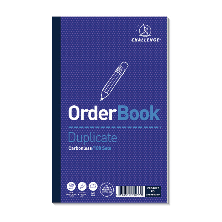 JDA63033 Challenge Carbonless Duplicate Order Book 100 Sets 210x130mm Pack 5 100080400