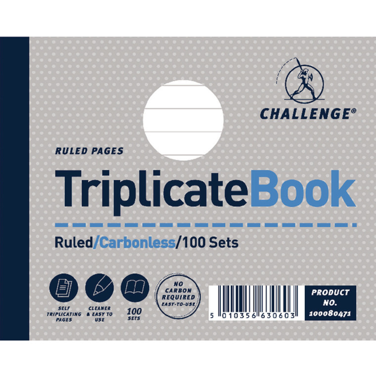 JDF63060 Challenge Ruled Carbonless Triplicate Book 100 Sets 105x130mm Pack 5 100080471