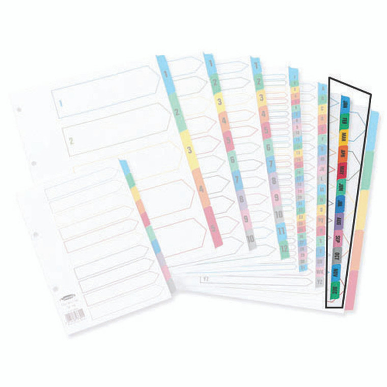 JT02401 Concord Index Jan-Dec A4 White with Multicoloured Tabs 02401 CS24