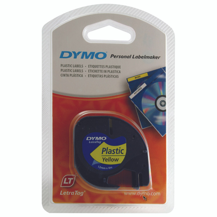 ES91202 Dymo 91202 LetraTAG Plastic Tape 12mm x 4m Yellow S0721620