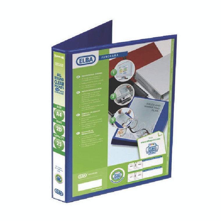 BX06512 Elba Panorama 25mm 2 D-Ring Presentation Binder A4 Blue Pack 6 400008412