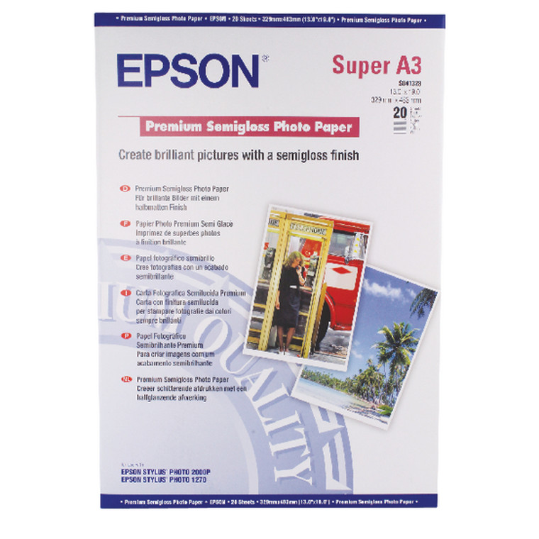 EP82993 Epson A3 Premium Semi-Gloss Photo Paper A3 250gsm Pack 20 C13S041328