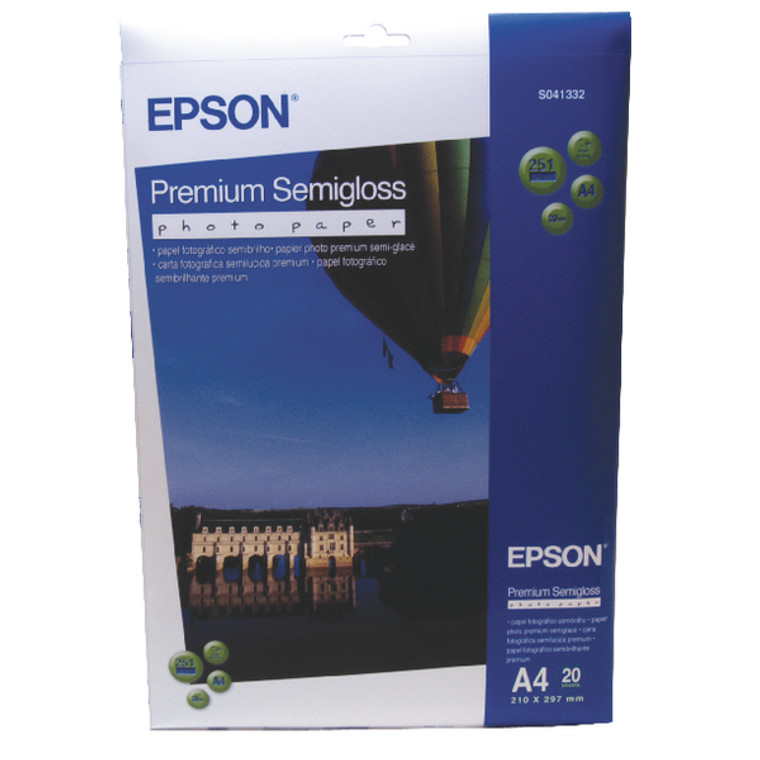 EP41332 Epson Inkjet Premium Photo Paper A4 251gsm Semi-Gloss Pack 20 C13S041332
