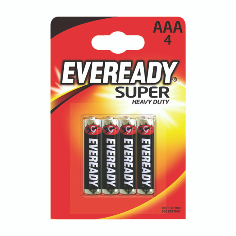 ER01002 Eveready Super Heavy Duty AAA Batteries Pack 4 RO3B4UP