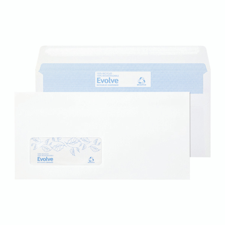 BLK93001 Evolve DL Envelope Recycled Window Wallet Self Seal 90gsm White Pack 1000 RD7884