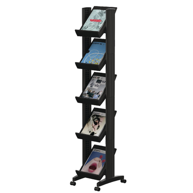 MF88063 Fast Paper 5 Shelf Mobile Literature Display Narrow Black F259N01