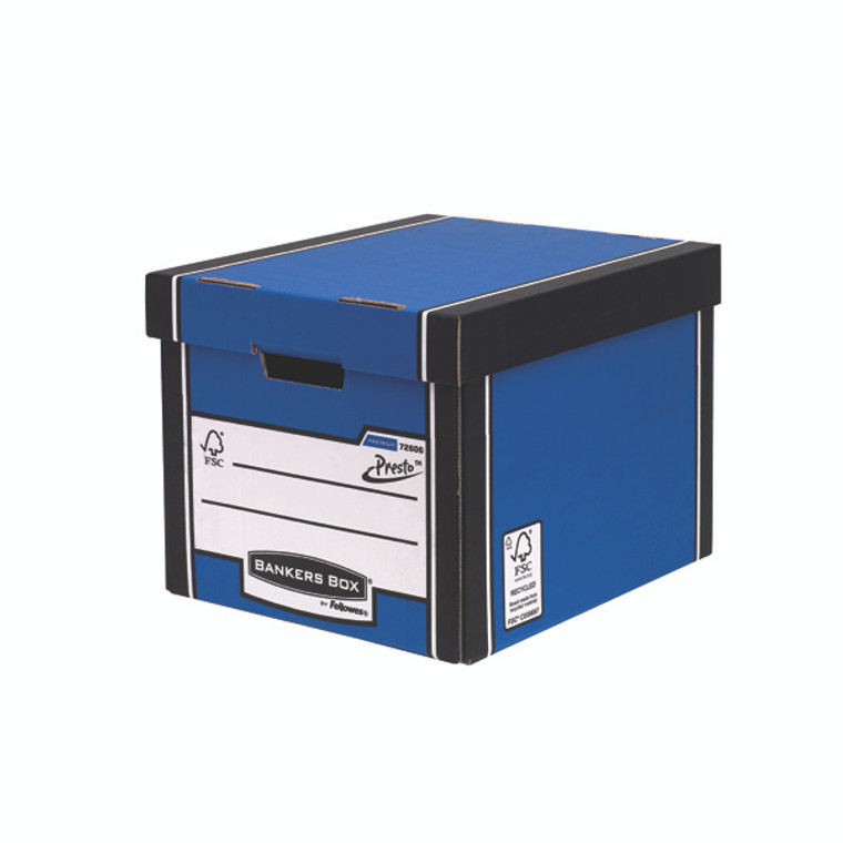 BB729 Fellowes Bankers Box Premium Presto Storage Box Blue White Pack 12 7260601