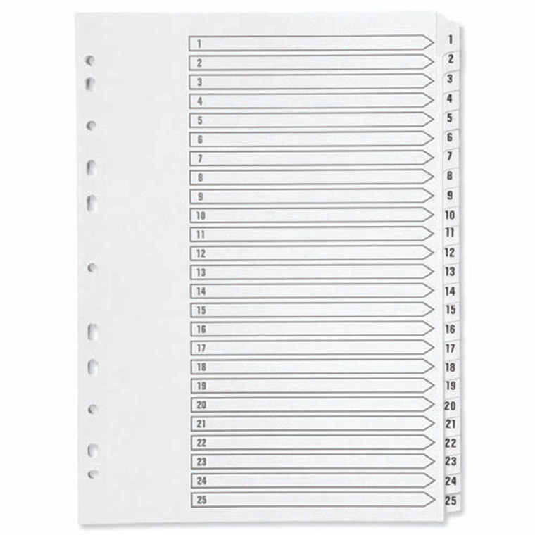 KF97056 Q-Connect 1-25 Index Multi-Punched Reinforced Board Clear Tab A4 White KF97056