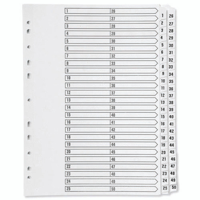 KF97057 Q-Connect 1-50 Index Multi-Punched Reinforced Board Clear Tab A4 White KF97057