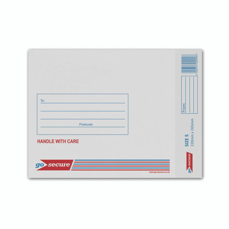 KF71450 GoSecure Bubble Lined Envelope Size 5 220x265mm White Pack 100 KF71450