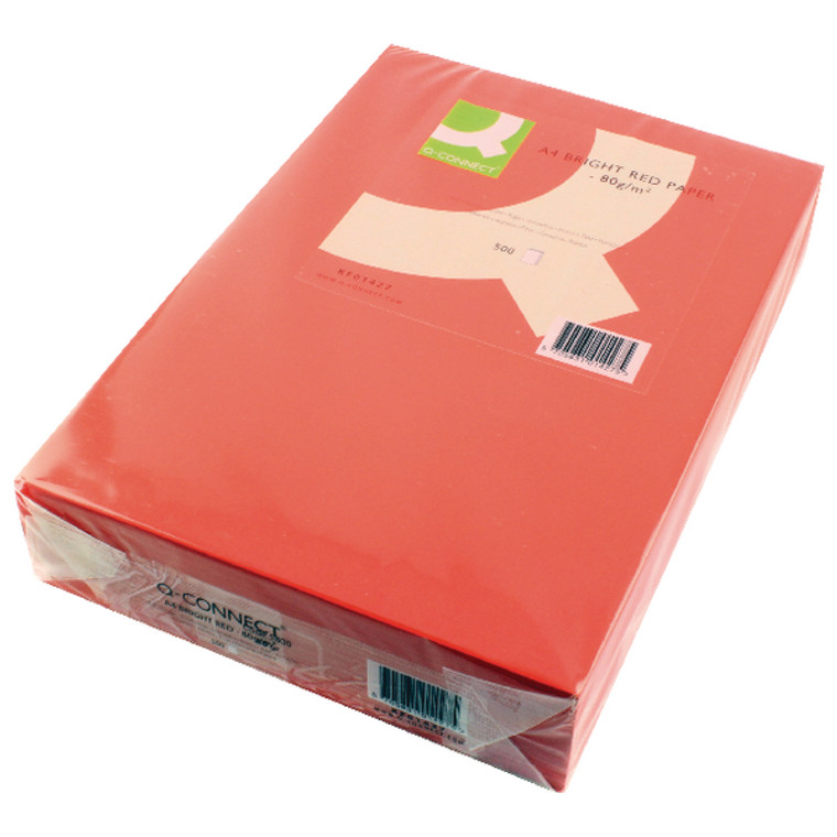 KF01427 Q-Connect Copier Coloured A4 Paper 80gsm Bright Red Ream Pack 500 KF01427