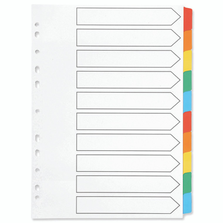 KF01526 Q-Connect 10-Part Index Multi-punched Reinforced Board Multi-Colour Blank Tabs A4 White KF01526