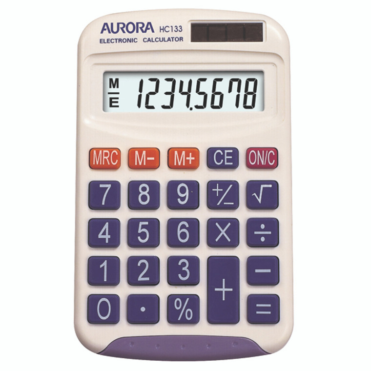AO16071 Aurora HC133 Pocket Calculator White HC133
