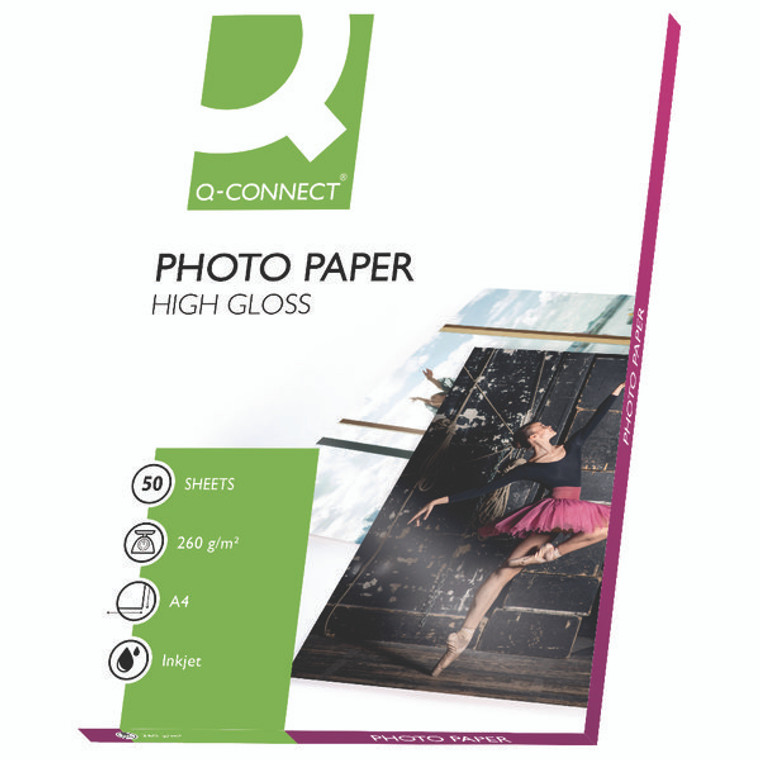 KF02772 Q-Connect Inkjet Photo Paper A4 260gsm High Gloss Pack 50 KF02772