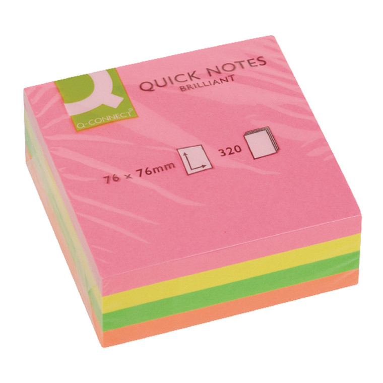 KF01348 Q-Connect Quick Note Cube 76 x 76mm Neon Adheres most surfaces removes easily KF01348