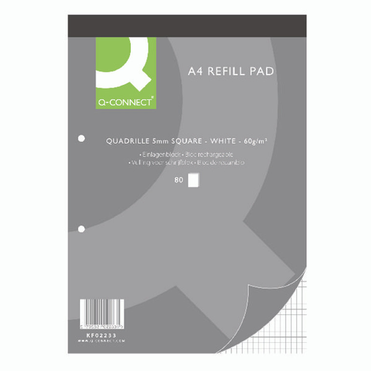 KF02233 Q-Connect Quadrille Ruled Headbound Refill Pad 160 Pages A4 Pack 10 KF02233