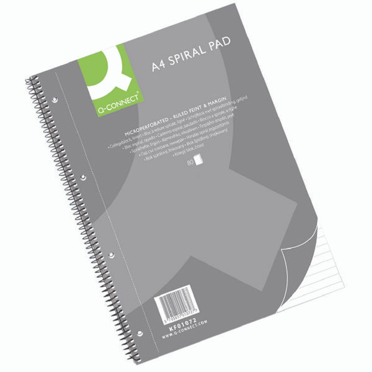 KF01072 Q-Connect Ruled Margin Spiral Soft Cover Notebook 160 Pages A4 Pack 5 KF01072