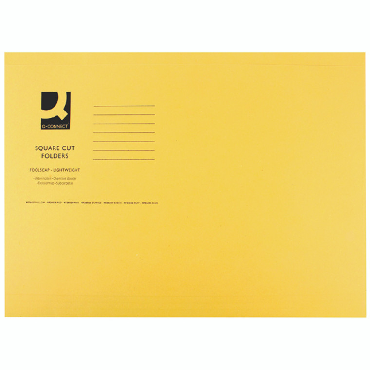 KF26027 Q-Connect Square Cut Folder Lightweight 180gsm Foolscap Yellow Pack 100 KF26027