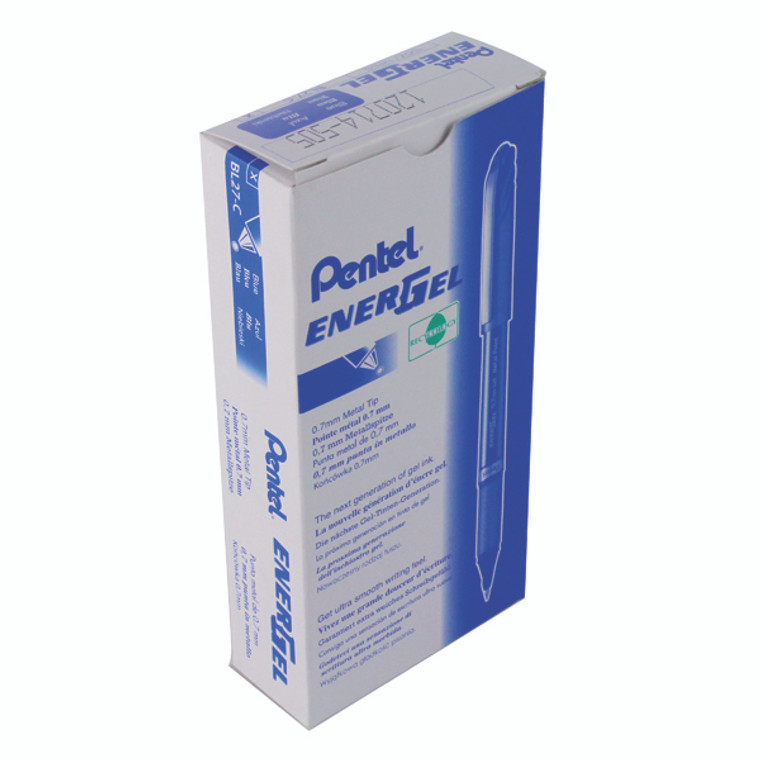 PE06497 Pentel EnerGel Plus Metal Tip Rollerball Pen 0 7mm Blue Pack 12 BL27-C