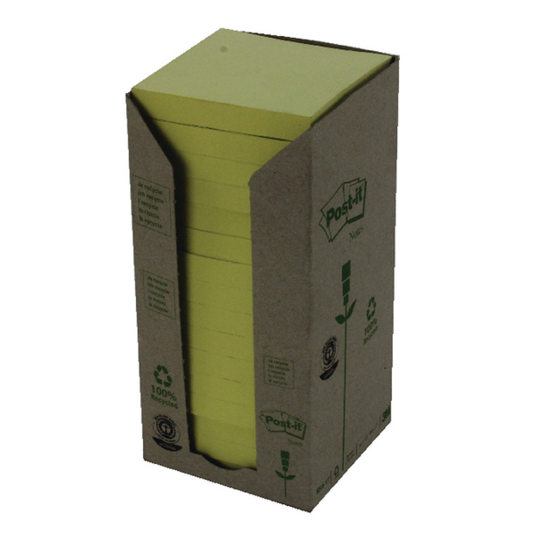 3M10065 Post-it Notes Recycled Tower 76x76mm Canary Yellow Pack 16 654-1T