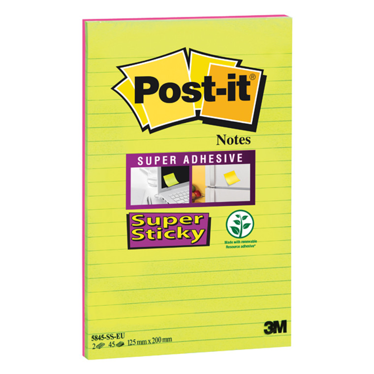 3M90612 Post-it Notes Super Sticky 127 x 203mm Ultra Pack 2 5845-SSEU