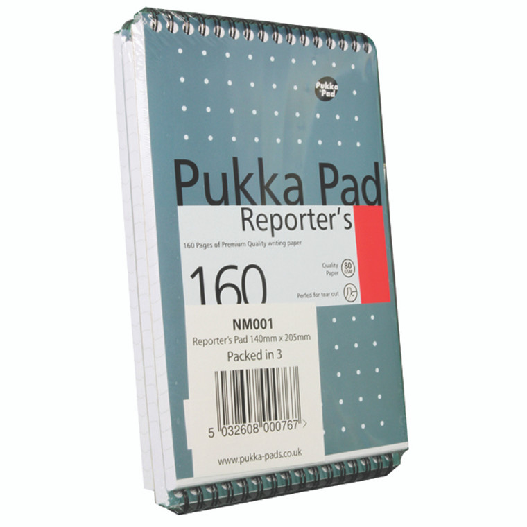 PP00121 Pukka Pad Wirebound Metallic Reporter s Shorthand Notebook 160 Pages 205x140mm Pack 3 NM001