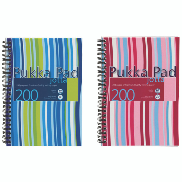 PP00511 Pukka Pad Stripes Polypropylene Wirebound Jotta Notebook 200 Pages A5 Blue Pink Pack 3 JP021