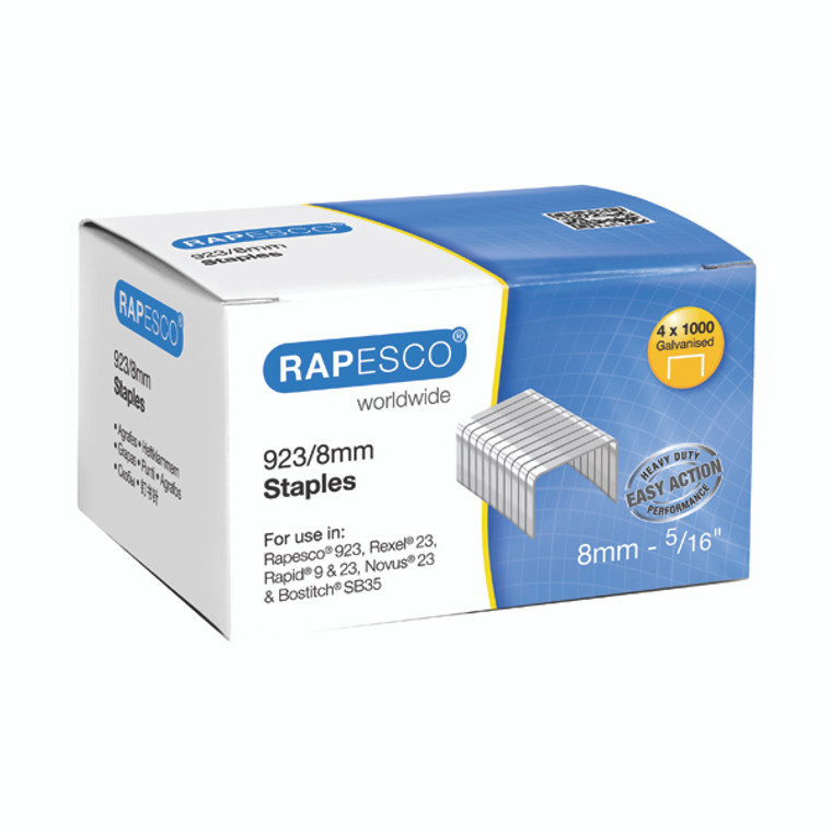 HT92308 Rapesco 923 8mm Staples Galvanised finish with chisel point Pack 4000 S92308Z3