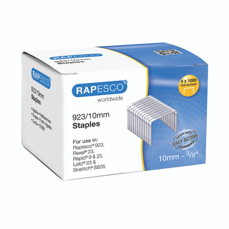 HT92310 Rapesco 923 10mm Staples Made from high quality steel with galvanised finish Pack 4000 S92310Z3