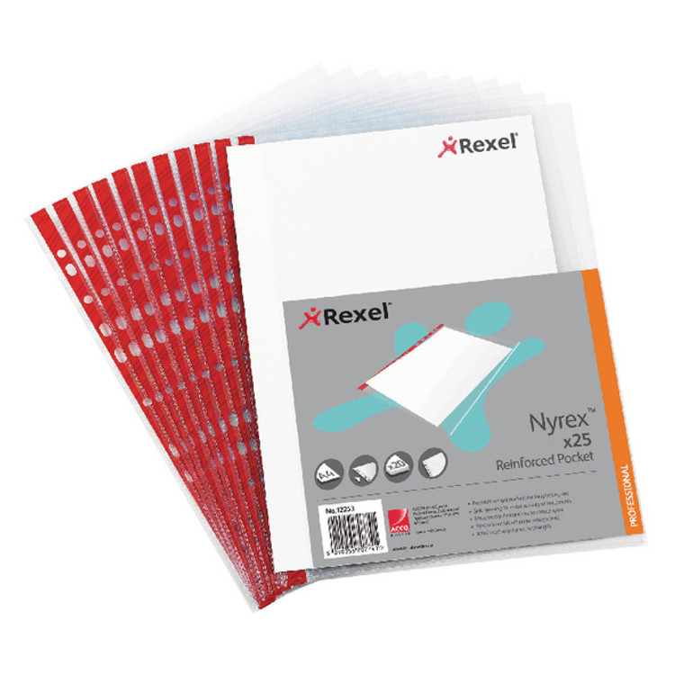 RX12253 Rexel Nyrex Pocket PVC Side Opening A4 Clear Pack 25 PRA4L 12253