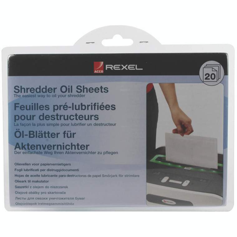 RM24803 Rexel Shredder Non-Auto Oil Sheets Pack 20 2101949